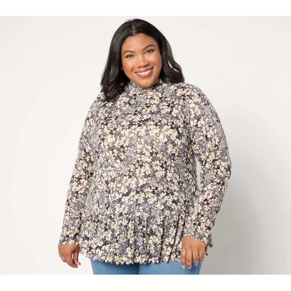 Farmers Defense Women's Top Plus Sz 2X Floral Print Lace Multi-colored